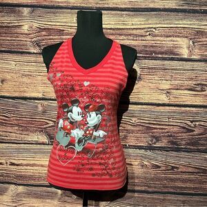 Disney Mickey and Minnie Women's Medium Red Stripe Shirt Top Blouse Custom Cut